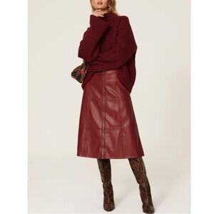 Burgundy Vegan Leather Skirt, Size 0